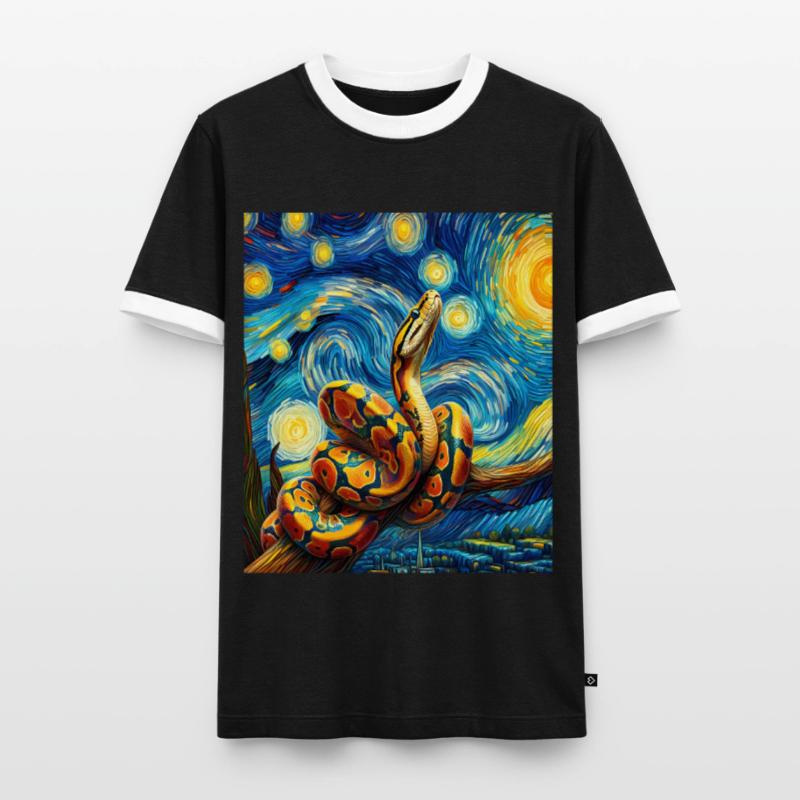 Kugelpython Schlange Sternennacht Gemälde Männer Kontrast-T-Shirt