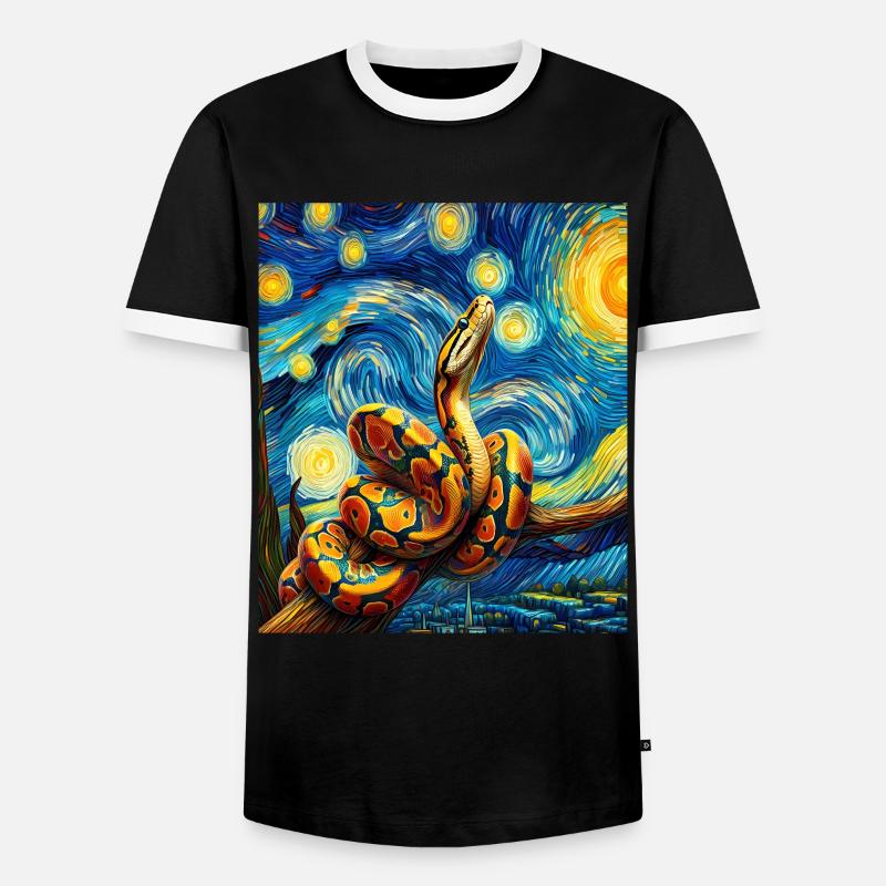 Kugelpython Schlange Sternennacht Gemälde - Männer Kontrast-T-Shirt - Schwarz/Weiß