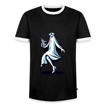 Infirmière drôle Chasse aux fantômes effrayante - T-shirt contrasté Homme - noir/blanc - Devant - AI Model Female 172 light (172cm) & AI Model Male 178 light (178cm)