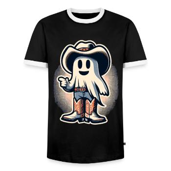 Drôle Cowboy Chasseur de fantômes Halloween Fantôme - T-shirt contrasté Homme - noir/blanc - Devant - AI Model Female 172 light (172cm) & AI Model Male 178 light (178cm)