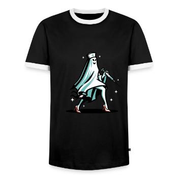 Drôle d’infirmière fantôme Halloween Costume - T-shirt contrasté Homme - noir/blanc - Devant - AI Model Female 172 light (172cm) & AI Model Male 178 light (178cm)