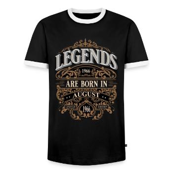 1966 August born Birthday Year of birth - Men's Ringer Shirt - black/white - Front - AI Model Female 172 light (172cm) & AI Model Male 178 light (178cm)