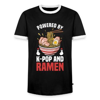 Ramen and K-Pop Merchandise Kawaii Finger Heart - Men's Ringer Shirt - black/white - Front - AI Model Female 172 light (172cm) & AI Model Male 178 light (178cm)