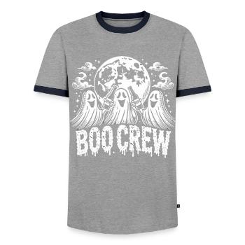 Boo Crew: Ghosts celebrate Halloween - Men's Ringer Shirt - grey/navy  - Front - AI Model Female 172 light (172cm) & AI Model Male 178 light (178cm)