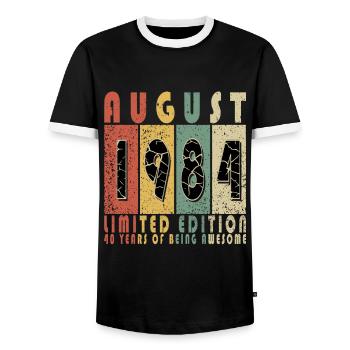 August 1984 Geburtstagsgeschenk August 1984 August - Männer Kontrast-T-Shirt - Schwarz/Weiß - Vorne - AI Model Female 172 light (172cm) & AI Model Male 178 light (178cm)