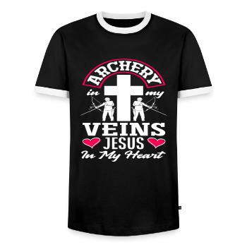 Jesus Archery Christian Archery - Men's Ringer Shirt - black/white - Front - AI Model Female 172 light (172cm) & AI Model Male 178 light (178cm)