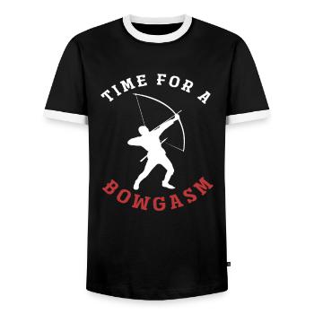 Bow Hobby Word Game Archery - Men's Ringer Shirt - black/white - Front - AI Model Female 172 light (172cm) & AI Model Male 178 light (178cm)