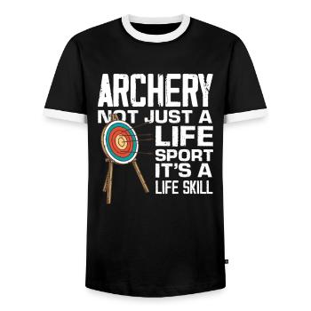 Archery Life Sports Archery - Men's Ringer Shirt - black/white - Front - AI Model Female 172 light (172cm) & AI Model Male 178 light (178cm)