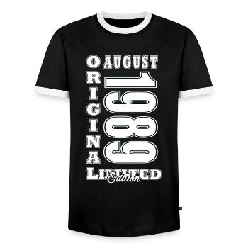 August 1989 Jubilee 1989 - Legends August 1989 - Men's Ringer Shirt - black/white - Front - AI Model Female 172 light (172cm) & AI Model Male 178 light (178cm)