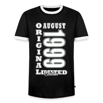 August 1999 Birthday Gift August 1999 August - Men's Ringer Shirt - black/white - Front - AI Model Female 172 light (172cm) & AI Model Male 178 light (178cm)