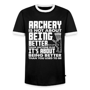 Archery Motivation Archery - Men's Ringer Shirt - black/white - Front - AI Model Female 172 light (172cm) & AI Model Male 178 light (178cm)