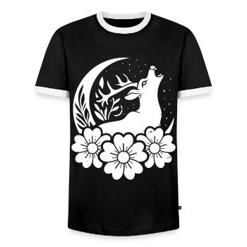 Hirsch Wilde Blumen Floral Moon - Männer Kontrast-T-Shirt - Schwarz/Weiß - Vorne - AI Model Female 172 light (172cm) & AI Model Male 178 light (178cm)