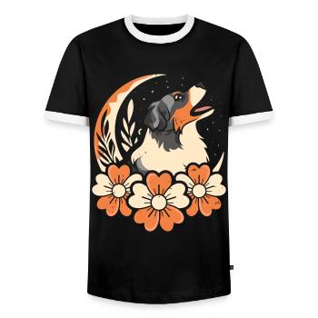 Australian Shepherd Wild Floral Moon - Men's Ringer Shirt - black/white - Front - AI Model Female 172 light (172cm) & AI Model Male 178 light (178cm)