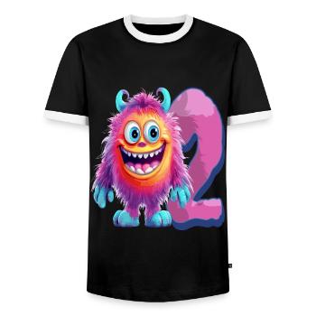 Conception de monstres pour enfants - Deux ans - 2. - T-shirt contrasté Homme - noir/blanc - Devant - AI Model Female 172 light (172cm) & AI Model Male 178 light (178cm)