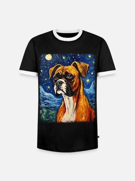 Boxer Dog Starry Night Painting - Men's Ringer Shirt - black/white