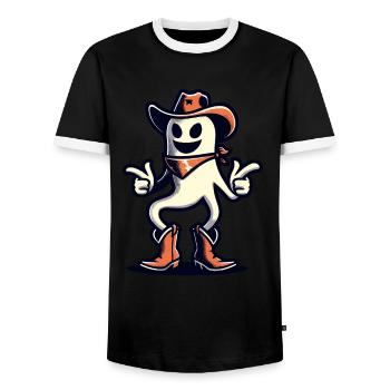 Drôle Cowboy fantôme Halloween costume - T-shirt contrasté Homme - noir/blanc - Devant - AI Model Female 172 light (172cm) & AI Model Male 178 light (178cm)