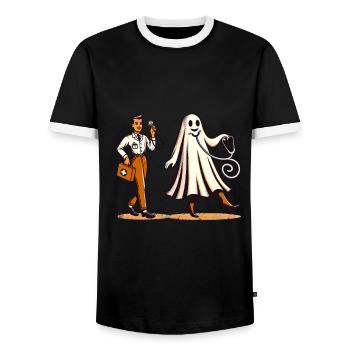 Drôle Docteur Infirmière Halloween Fantôme - T-shirt contrasté Homme - noir/blanc - Devant - AI Model Female 172 light (172cm) & AI Model Male 178 light (178cm)
