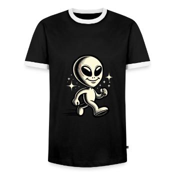 Retro Vintage Alien Halloween Costume Decoration - Men's Ringer Shirt - black/white - Front - AI Model Female 172 light (172cm) & AI Model Male 178 light (178cm)