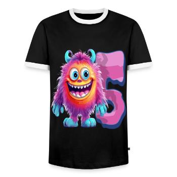 Monster Design for Kids – Five Years - Men's Ringer Shirt - black/white - Front - AI Model Female 172 light (172cm) & AI Model Male 178 light (178cm)