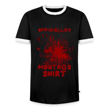 Chemise officielle du lundi - Dicton d’Halloween - T-shirt contrasté Homme - noir/blanc - Devant - AI Model Female 172 light (172cm) & AI Model Male 178 light (178cm)