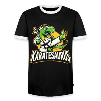 Karate Karatekämpfer Kampfsport Karatesaurus - Männer Kontrast-T-Shirt - Schwarz/Weiß - Vorne - AI Model Female 172 light (172cm) & AI Model Male 178 light (178cm)