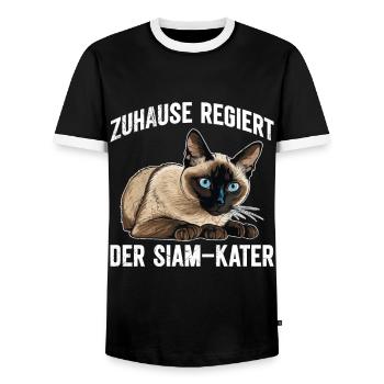 Siamkatze ZUHAUSE REGIERT DER SIAM KATER Lustig - Männer Kontrast-T-Shirt - Schwarz/Weiß - Vorne - AI Model Female 172 light (172cm) & AI Model Male 178 light (178cm)