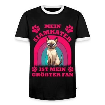 Siamese cats MY SIAMESE CAT IS MY BIGGEST FAN - Men's Ringer Shirt - black/white - Front - AI Model Female 172 light (172cm) & AI Model Male 178 light (178cm)