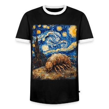 Isopods Starry Night Painting - Men's Ringer Shirt - black/white - Front - AI Model Female 172 light (172cm) & AI Model Male 178 light (178cm)