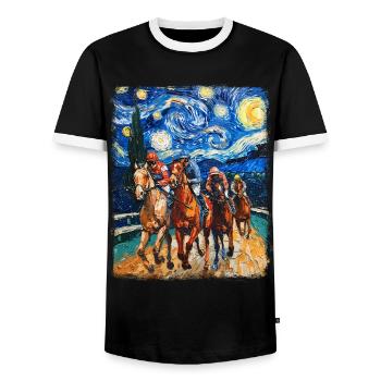 Courses de chevaux Équitation Nuit étoilée Peinture - T-shirt contrasté Homme - noir/blanc - Devant - AI Model Female 172 light (172cm) & AI Model Male 178 light (178cm)