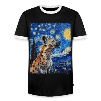 Hyena African Animal Starry Night Painting - Men's Ringer Shirt - black/white - Front - AI Model Female 172 light (172cm) & AI Model Male 178 light (178cm)