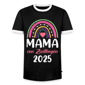 MAMAN DE JUMEAUX 2025 Femme jumelle enceinte - T-shirt contrasté Homme - noir/blanc - Devant - AI Model Female 172 light (172cm) & AI Model Male 178 light (178cm)