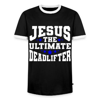 Jesus Ultimate Deadlifter Workout Gymnase chrétien - T-shirt contrasté Homme - noir/blanc - Devant - AI Model Female 172 light (172cm) & AI Model Male 178 light (178cm)