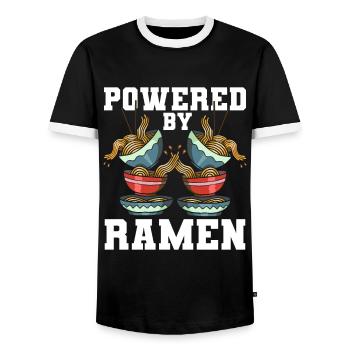 Powered By Ramen Anime Japanese Soup Cup Noodle - Männer Kontrast-T-Shirt - Schwarz/Weiß - Vorne - AI Model Female 172 light (172cm) & AI Model Male 178 light (178cm)