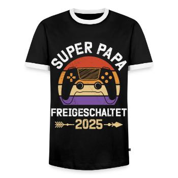Dad-to-be SUPER DAD UNLOCKED - Men's Ringer Shirt - black/white - Front - AI Model Female 172 light (172cm) & AI Model Male 178 light (178cm)