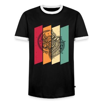 Cow Farmer Livestock Moon Phases - Men's Ringer Shirt - black/white - Front - AI Model Female 172 light (172cm) & AI Model Male 178 light (178cm)