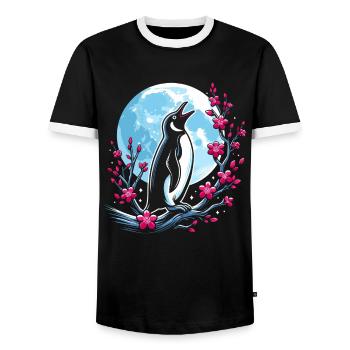 Pingouin Japon Cerisier Fleur Lune - T-shirt contrasté Homme - noir/blanc - Devant - AI Model Female 172 light (172cm) & AI Model Male 178 light (178cm)