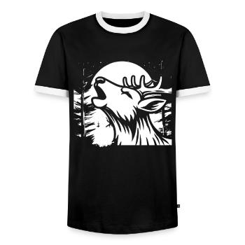 Hirsch Moon Howling - Männer Kontrast-T-Shirt - Schwarz/Weiß - Vorne - AI Model Female 172 light (172cm) & AI Model Male 178 light (178cm)