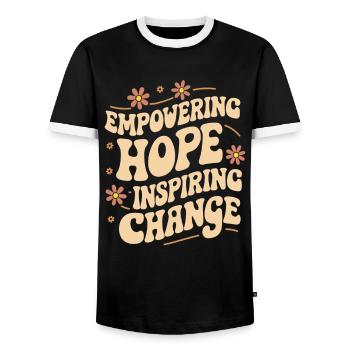 Empowering Hope Inspiring Change Social Work - Men's Ringer Shirt - black/white - Front - AI Model Female 172 light (172cm) & AI Model Male 178 light (178cm)