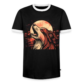 Australian Shepherd Moon Howling - Männer Kontrast-T-Shirt - Schwarz/Weiß - Vorne - AI Model Female 172 light (172cm) & AI Model Male 178 light (178cm)