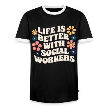 La vie est meilleure avec les travailleurs sociaux - T-shirt contrasté Homme - noir/blanc - Devant - AI Model Female 172 light (172cm) & AI Model Male 178 light (178cm)