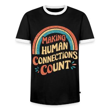 Travail social : les relations humaines comptent - T-shirt contrasté Homme - noir/blanc - Devant - AI Model Female 172 light (172cm) & AI Model Male 178 light (178cm)