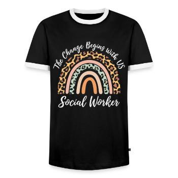 Der Wandel Beginnt Mit Uns Sozialarbeiter - Männer Kontrast-T-Shirt - Schwarz/Weiß - Vorne - AI Model Female 172 light (172cm) & AI Model Male 178 light (178cm)