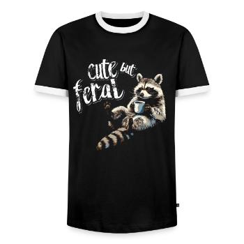 Niedlicher Waschbär Kaffee Trinker Cartoon - Männer Kontrast-T-Shirt - Schwarz/Weiß - Vorne - AI Model Female 172 light (172cm) & AI Model Male 178 light (178cm)