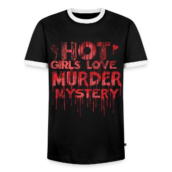 Murder Mystery Dinner joue la victime - T-shirt contrasté Homme - noir/blanc - Devant - AI Model Female 172 light (172cm) & AI Model Male 178 light (178cm)