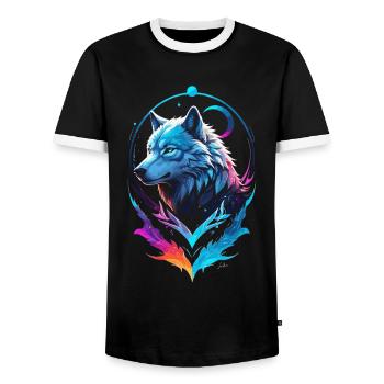 Wolf Painting Multicolor Fantasy - Men's Ringer Shirt - black/white - Front - AI Model Female 172 light (172cm) & AI Model Male 178 light (178cm)