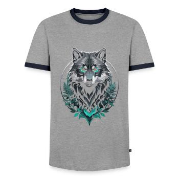 Forest Arctic Wolf - Men's Ringer Shirt - grey/navy  - Front - AI Model Female 172 light (172cm) & AI Model Male 178 light (178cm)