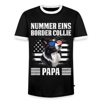 Border Collie NUMBER ONE BORDER COLLIE PAPA - T-shirt contrasté Homme - noir/blanc - Devant - AI Model Female 172 light (172cm) & AI Model Male 178 light (178cm)