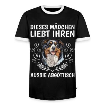 Australian Shepherd THIS GIRL LOVES HER - Men's Ringer Shirt - black/white - Front - AI Model Female 172 light (172cm) & AI Model Male 178 light (178cm)
