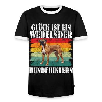 Boxer HAPPINESS IS A WAGGING DOG'S BUTT - Men's Ringer Shirt - black/white - Front - AI Model Female 172 light (172cm) & AI Model Male 178 light (178cm)