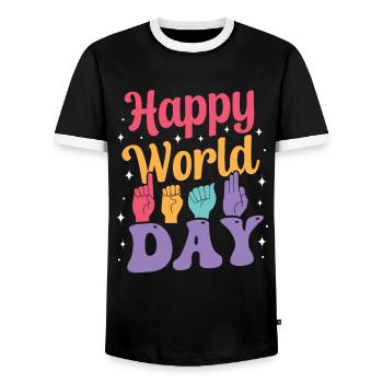 Professeur d’ASL Langue des signes américaine - T-shirt contrasté Homme - noir/blanc - Devant - AI Model Female 172 light (172cm) & AI Model Male 178 light (178cm)